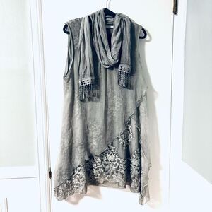 Fashion Concepts L lace overlay dress & scarf bohemian sage green
